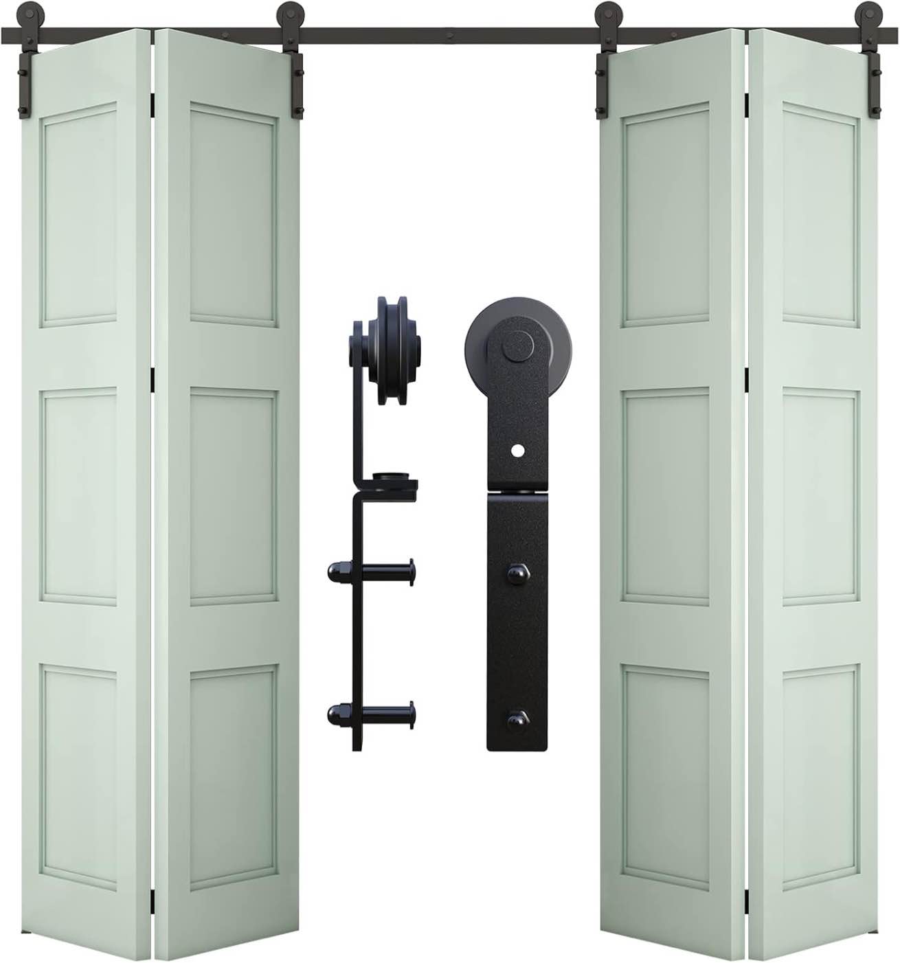CCJH 5.6FT/66'' Bi-Folding Barn Door Hardware Sliding Track kit for Doors Heavy Duty Carbon Steel(Hardware Kit Only, No Door) ( incomplete)