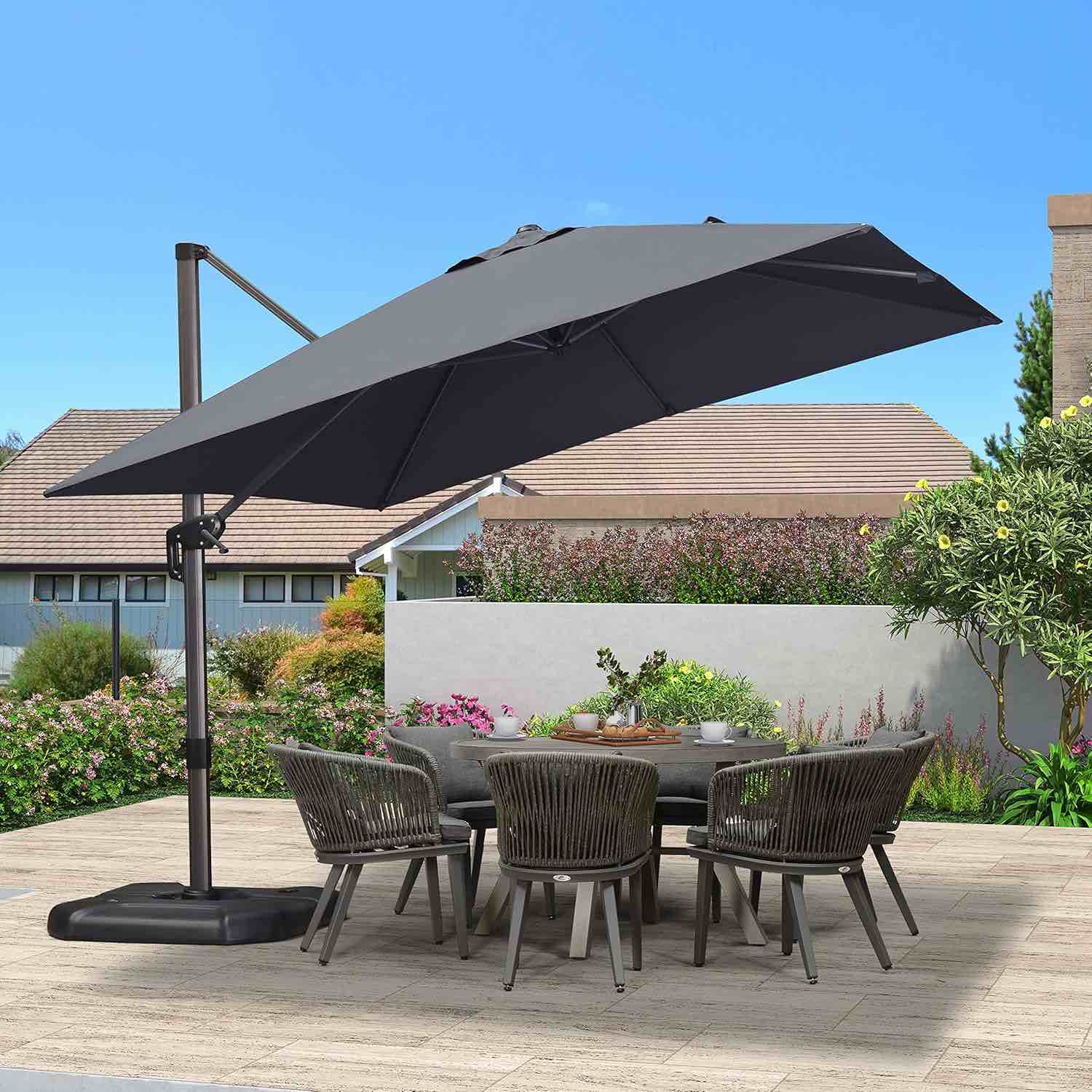 10 ft. Octagon Outdoor Patio Cantilever Umbrella Aluminum Offset 360° Rotation Umbrella in Gray( missing base )