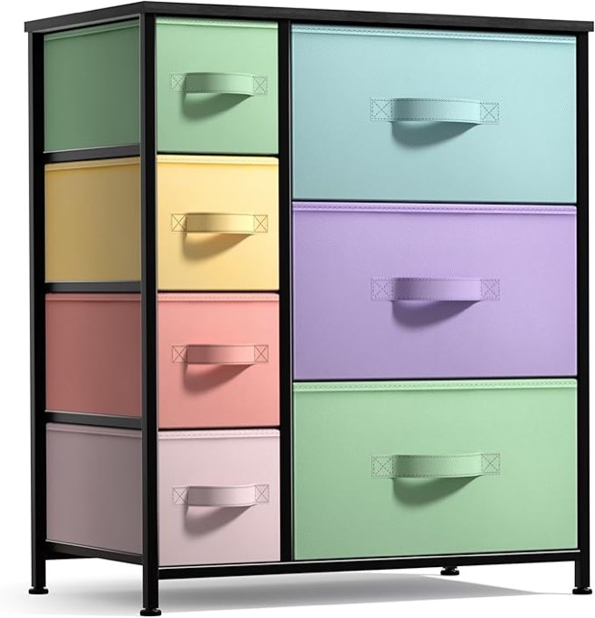 Sorbus 7 Drawers Dresser with Steel Frame and Wood Top in Pastel and Black Frame