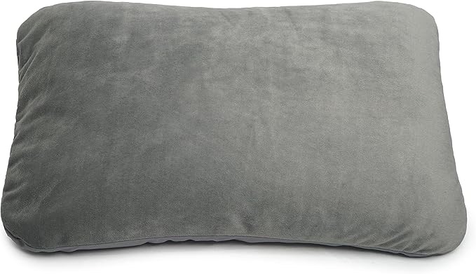 Squishy Deluxe Microbead Rectangular Travel Pillow | Comfortable for Air Travel, 4 ” |Removable Plush Velour Cover | Squishy Yet Firm Head and Neck Support | Odorless (Grey)