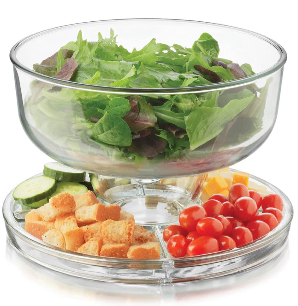 Libbey Selene 6-in-1 Multiuse Glass Server, Punch Bowl, Chip and Dip Bowl, Cake Stand