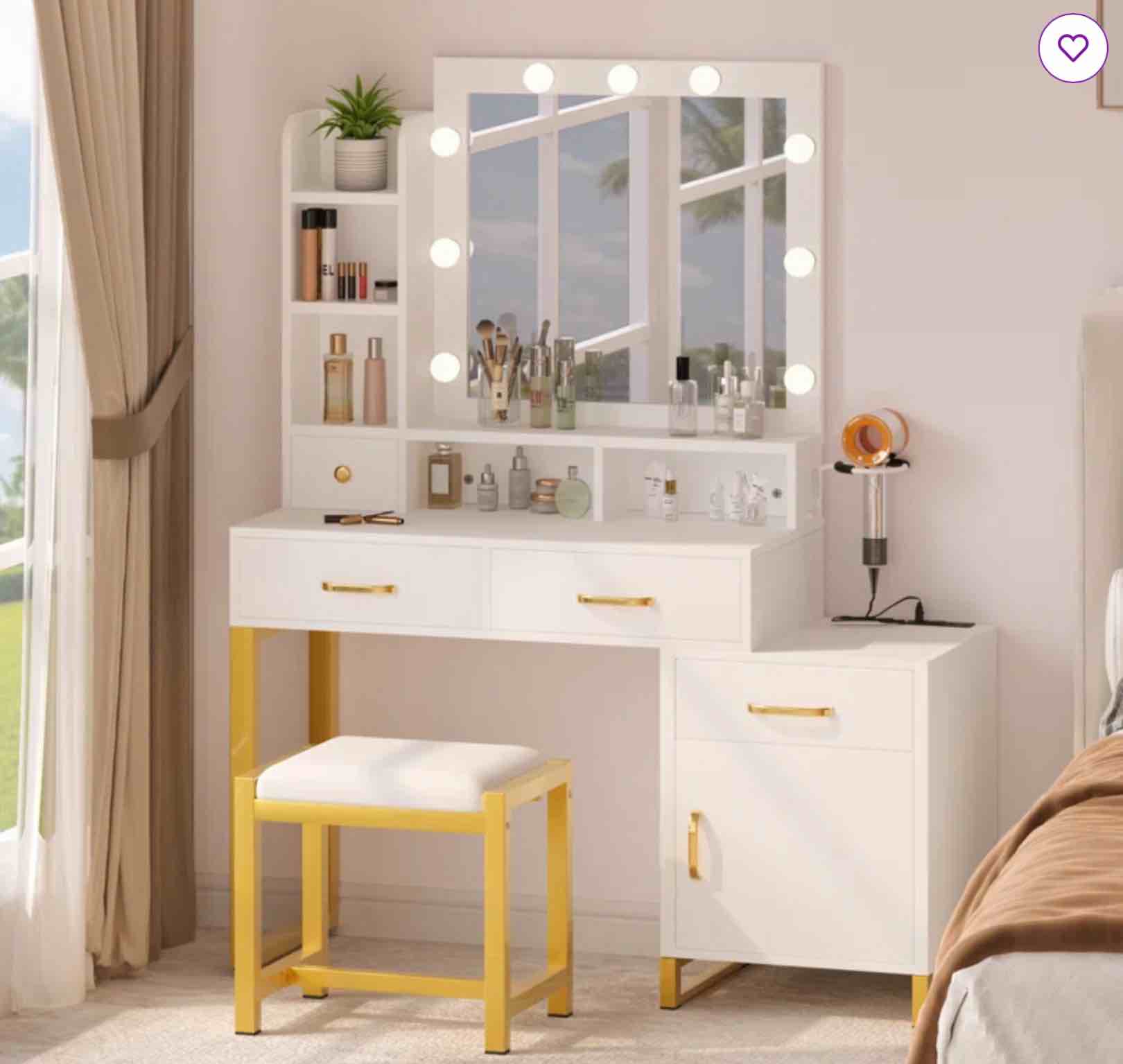 Annie Vanity with Built-In Outlets ( incomplete mirror broken ) 