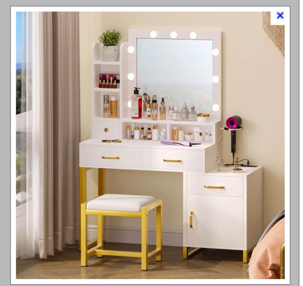 Annie Vanity with Built-In Outlets ( incomplete mirror broken)