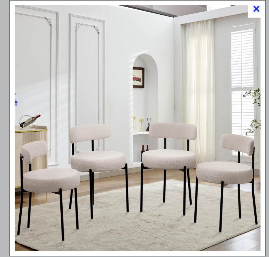 Modern Accent Chair, Upholstered Dining Chairs Set Of 4, Short Plush Fabric, Armless Dining Chair With Backrest, Sherpa Chair For Dining Room, Kitchen, Living Room, Black Metal Legs ( incomplete 2 piece )