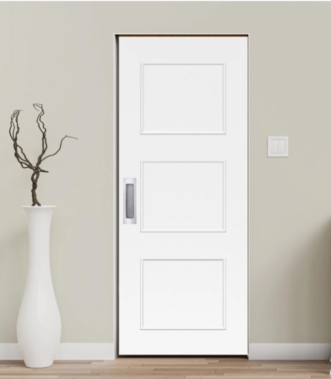 Panel Wood and PVC/Vinyl White Prefinished Paneled Sliding Pocket Closet Door with Installation Pocket Hardware 28” x 80”