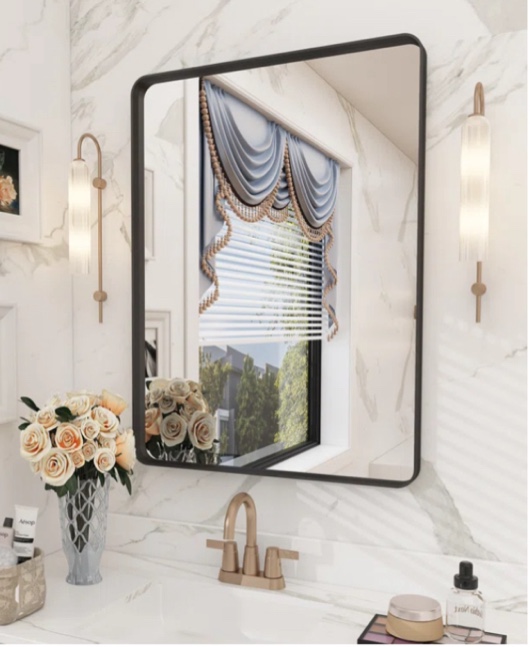 Aevar High-Strength Tempered Glass and Aluminum Alloy Framed French Cleat Mounted Wall Mirror