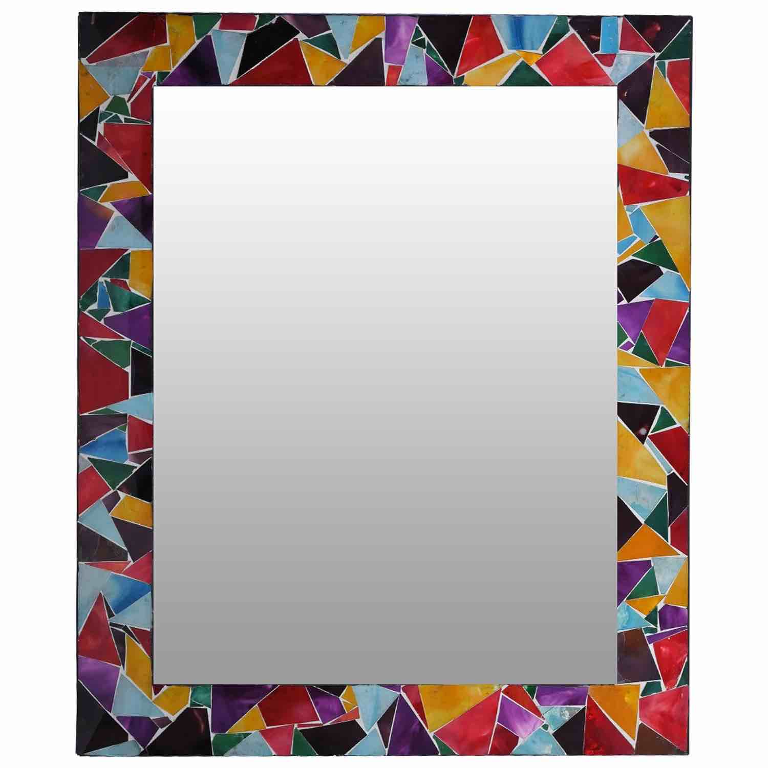Haakenson 30x24 Rectangular Shape Iron Frame Wall Mirror with Glass Mosaic Tiles- Multi