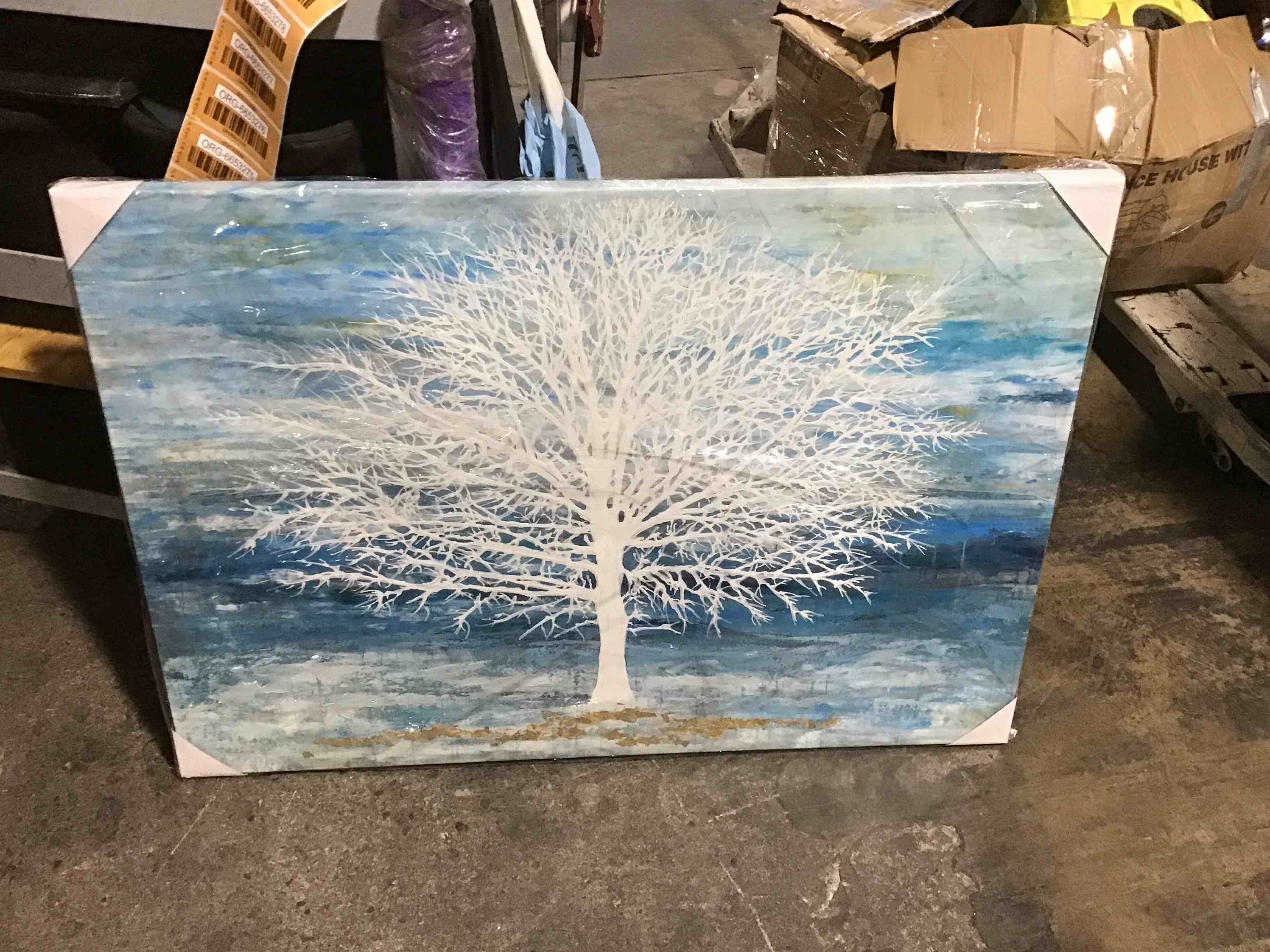 RICHSPACE ARTS Modern Tree Canvas Wall Art Teal Blue and White Pictures