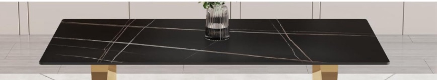 Dining Table Set for 4, 63" Kitchen Table Set with 0.4" Black Marble Table Top and Gold Metal Leg, Marble Dining Table. incomplete. table top only
