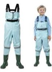HISEA Kids Chest Waders Youth Fishing Waders for Toddler Children Waterproof Hunting Waders with Boots & Reflect Safety Band Blue 10/11 Big Kid