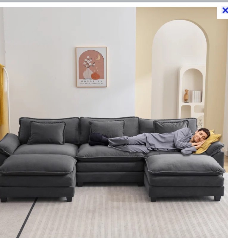 Latitude Run® 120” Comfy Cloud Couch U Shaped Sectional Sofa with  ( incomplete only one box ) 