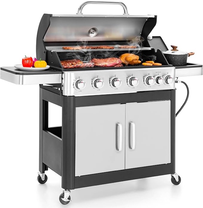 Sophia & William Charcoal and Propane Gas Grill Combo with Side Burner & Porcelain-Enameled Cast Iron Grate, Dual Fuel BBQ Grill for Outdoor, Barbecue Grill, 690 SQIN Cooking Area ( only base ) 