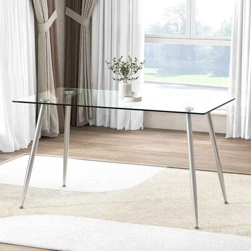 Annesley Glass Top Metal Base Dining Table ( only table) 