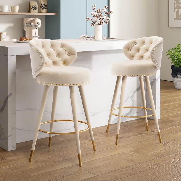 Beige Bahena 360° Swivel Bar Stools, Upholstered 27.95'' Counter Stool