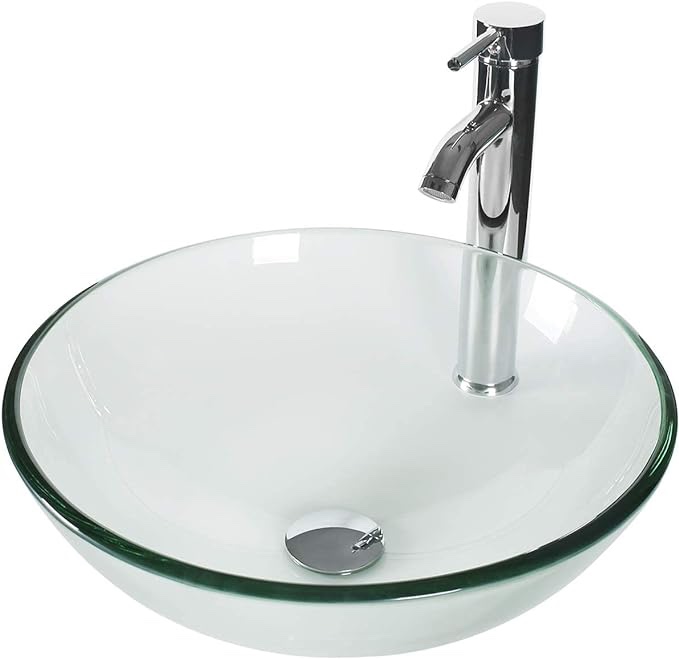 eclife 16.5" Bathroom Vessel Sink Modern Artistic Single Clear Round