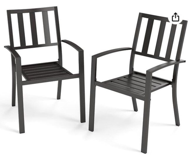 PHI VILLA Wrought Iron Patio Outdoor Dining Chairs, Portable Black Outdoor Patio Chairs Set of 2, Stackable Indoor Outdoor Bistro Deck Metal Chairs for Garden Backyard Lawn, Support 300 lbs