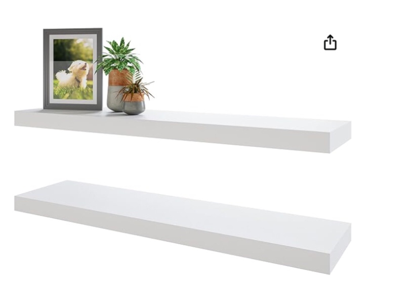 BAMEOS Floating Shelves, White Wall Mounted Wooden Shelves with Invisible Brackets Set of 2, Hanging Wall Shelves Decoration for Bedroom, Bathroom, Living Room and Kitchen