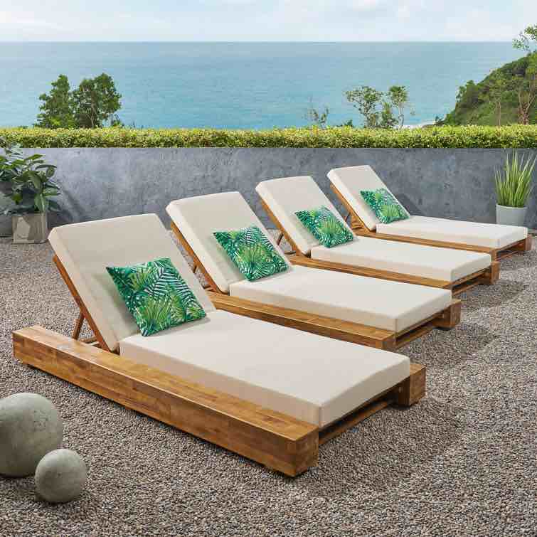 Lyor Outdoor Acacia Chaise Lounge Set (Set of 4)