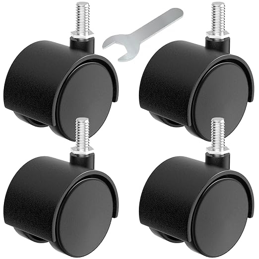 2 Inch Plastic Casters Set of 4, M8 Stem Nylon Furniture Wheel Replacement, Threaded Stem Swivel Cart Wheels, Workbench Casters (Black) Vi