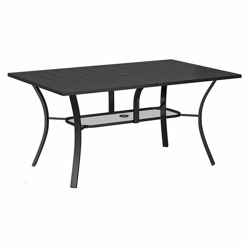 59" Rectangular All-Metal Outdoor Patio Dining Table Picnic Table with 1.57" Umbrella Hole Black