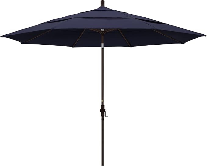 California Umbrella 11' Round Aluminum Market Umbrella, Crank Lift, Collar Tilt, Bronze Pole, Sunbrella