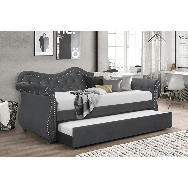 Upper Shockerwick Twin Solid Wood Upholstered Daybed with Trundle