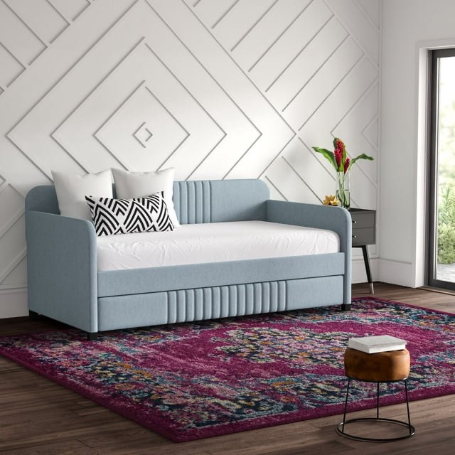 Aaru Upholstered Daybed with Trundle Box B (Back Rest, Rails, Slat Support, Castor, Hardware)