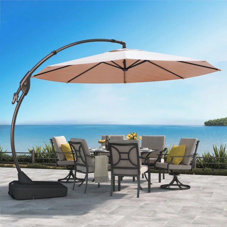 GRAND PATIO 12 FT Deluxe NAPOLI SUNBRELLA Cantilever Umbrella Curvy Aluminum Offset Umbrella with Base, Round Large Patio Umbrellas for Garden Deck Pool( incomplete box 2/2) 