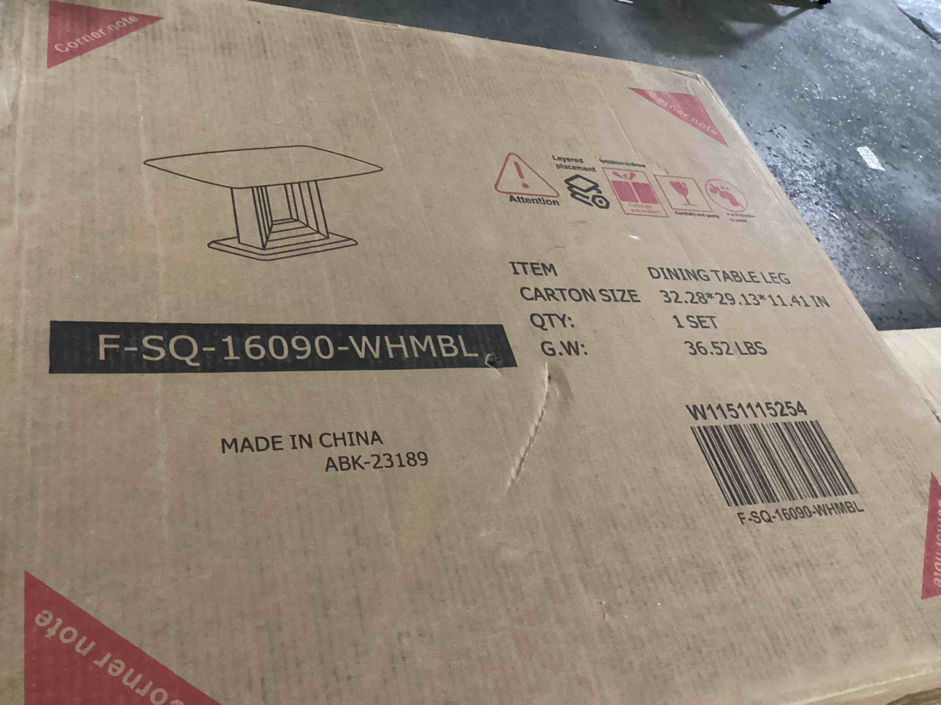 CHARMMA Dining Table. White Imitation Marble Pattern Desktop. Black MDF