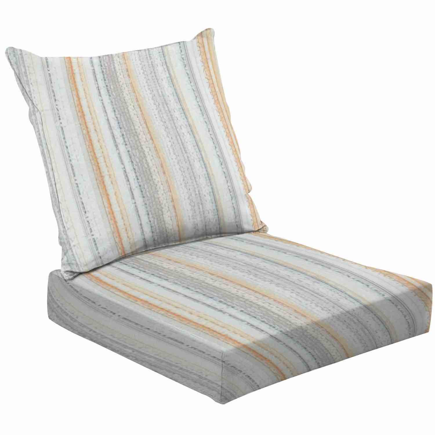 2-Piece Deep Seating Cushion Set Fashionable chic style geometric striped seamless antique textured Outdoor Chair Solid Rectangle Patio Cushion Set (Beige Color ) 