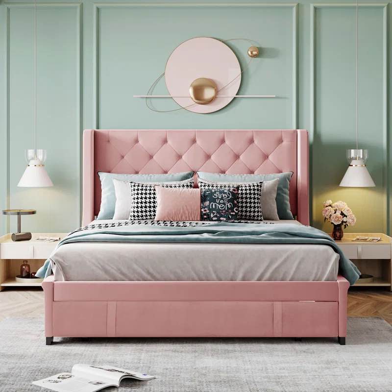 Darcy-Mae Queen Upholstered Wingback Storage Bed (Box 1 Of 2) 