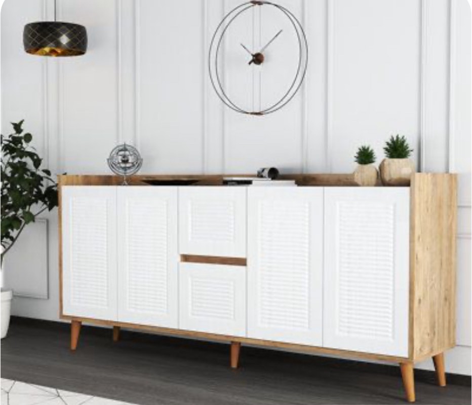 Sidel 4 Doors Console Table Sideboard  Modern Credenza Buffet With Drawers