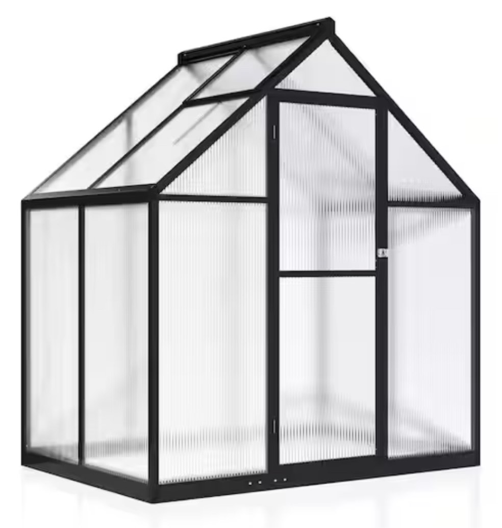 6 ft. W x 4 ft. D Greenhouse for Outdoors, Polycarbonate Greenhouse with Quick Setup Structure and Roof Vent, Black