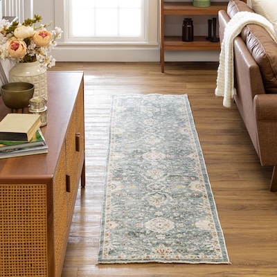 allen + roth with STAINMASTER Sapphire Petals 2 X 8 (ft) Blue Indoor Runner Rug