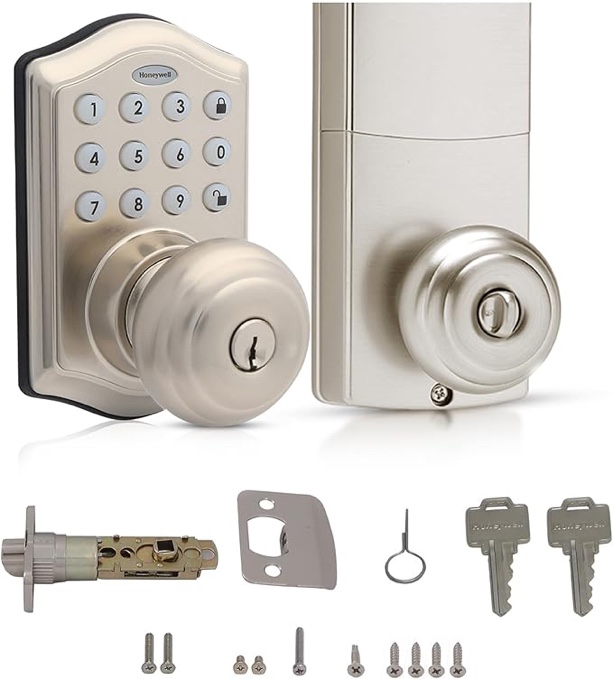 Honeywell Digital Deadbolt And Knob Combo – Satin Nickel, Keyless Entry, 8714109
