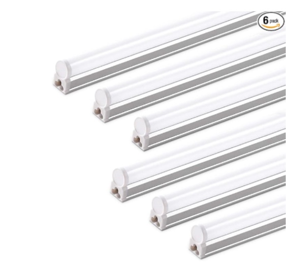 Pack of 6) Barrina LED T5 Integrated Single Fixture, 4FT, 2200lm, 6500K (Super Bright White), 20W, Utility Shop Light, Ceiling and Under Cabinet Light, Corded electric with built-in ON/OF