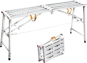 Adjustable Work Platform with 800 lb Duty Rating, Steel Step Ladder, Portable Folding Scaffolding Platform for RV Cleaning High Painting Walls, Drywall, Decorating (180 CM)