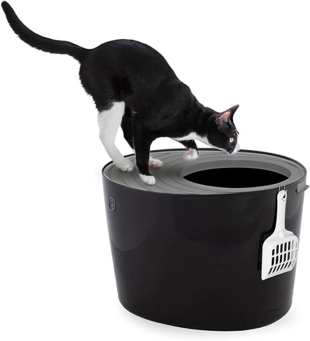 Iris Ohyama, Cat Litter Box, Closed cat Toilet House, Ventilation Opening, Plastic (PP) BPA-Free, Scoop, L53 x W41 x H37 cm, PUNT-530, Black/Grey