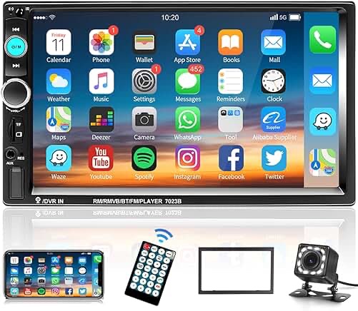 Podofo Car Stereo 2 Din Car Radio 7 Inch MP5 Player with HD Touch Screen Digital Display Bluetooth Multimedia support USB SD Aux-in Double Din Autoradio Mobile Phone Interconnection with Backup Camera