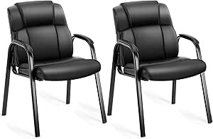 OLIXIS Waiting Room Reception Chairs Set of 2, Leather Office Desk Guest Stationary Side Chair with Padded Arms for Home Conference Lobby Area Meeting Church Medical Clinic Elderly Student-Black