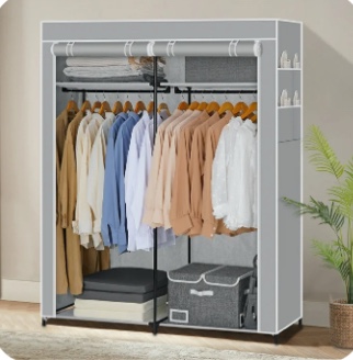 HONEIER Portable Closet, Wardrobe Closet Organizer with Cover, Closet Storage Organizer with 2 Hanging Rods and 4 Shelves, Clothes Storage, Quick and Easy Assembly, 55 x 17 x 68 Inches