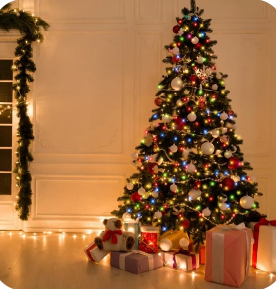 vavsea 7ft pre-lit christmas tree, hinged artificial xmas trees with 300 multi-color led lights ***see details