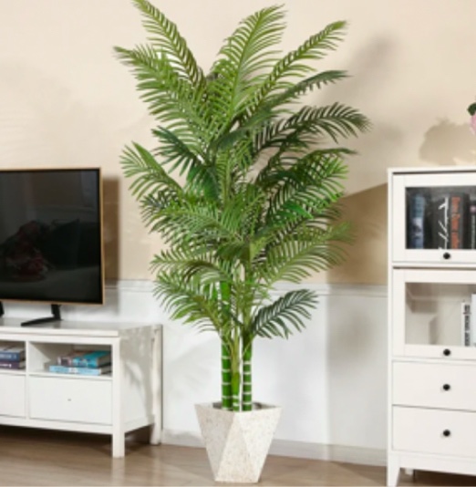 Artificial Golden Cane Palm Plants 6 Feet Fake Tree for Home Decor Indoor Outdoor Faux Areca Palm Tree in Pot for Home Office Perfect Housewarming Gift,Set of 1