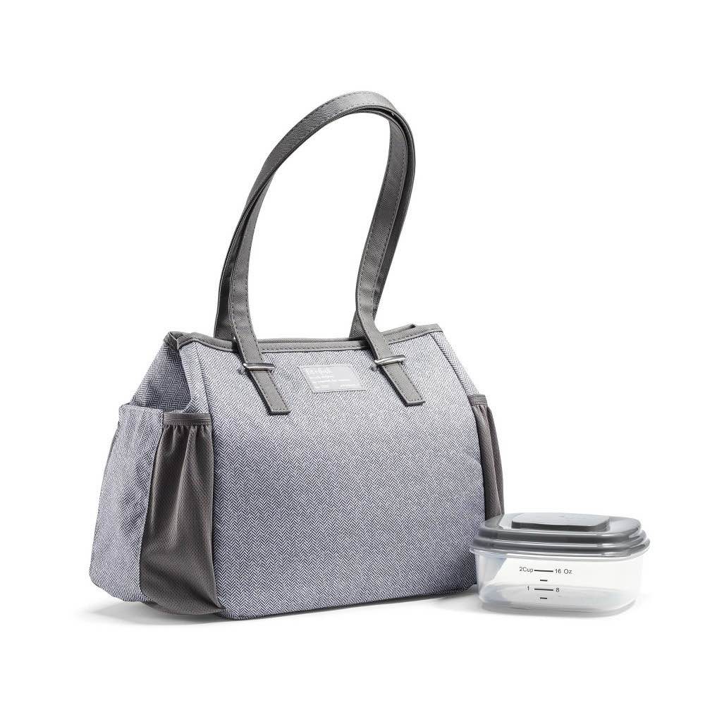 Fit & Fresh Lunch Bag For Women, Insulated Womens Lunch Bag For Work, Stain-Resistant, Lightweight, Large Lunch Box For Women With Lunch Container, Copley Lunch Kit, Gray Tweed