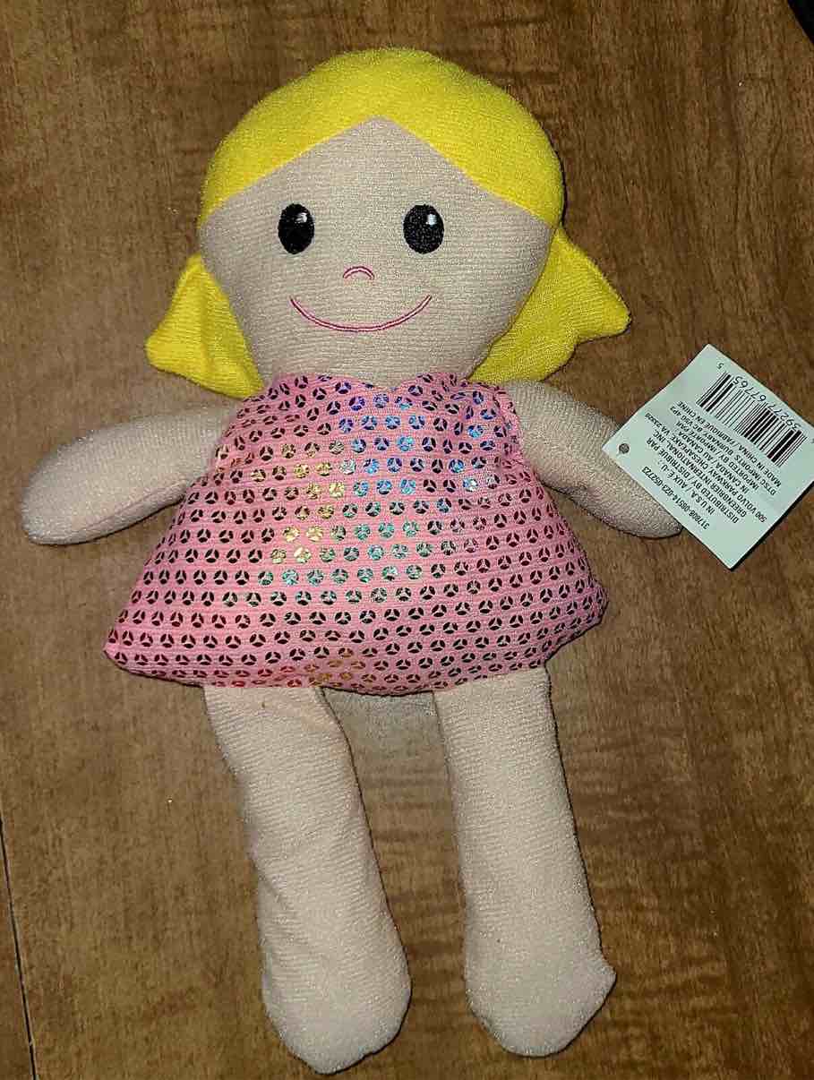 Greenbrier Plush Rag Doll Blonde Hair Pink Shiny Metallic Dress 11"