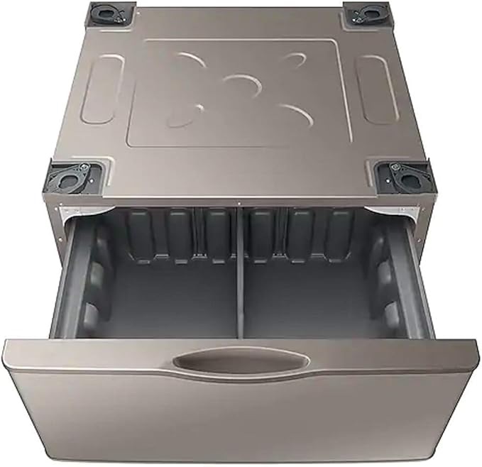 SAMSUNG 27-Inch Washer Dryer Pedestal Stand w/ Pull Out Laundry Storage Drawer, Stainless Steel, WE402NC/A3, Champagne