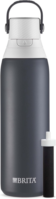 Brita Stainless Steel Premium Filtering Water Bottle, BPA-Free, Reusable, Insulated, Replaces 300 Plastic Water Bottles, Filter Lasts 2 Months or 40 Gallons, Includes 1 Filter, Carbon - 20 oz.