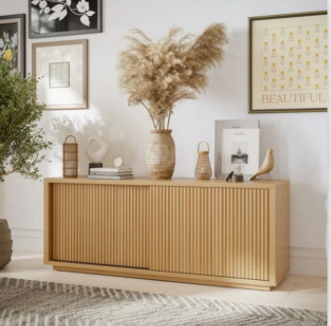 Beautiful Fluted TV Stand for TV?s up to 70? by Drew Barrymore, Warm Honey Finish