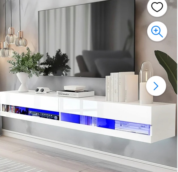 Floating TV Stand for 75 inch TVs, 71in Long Wall-mounted Entertainment Center for Living Room, Modern White TV Stands with High Gloss Finish and LED Lights, TV Cabinet Media Consloe, White