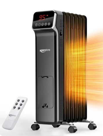 Keenstone 1500W Oil Radiator Heate, Electric Oil Filled Space Heater Radiator with Remote Control,Safe Tip-Over Protection, 24h Timer Led Digital Display,Black